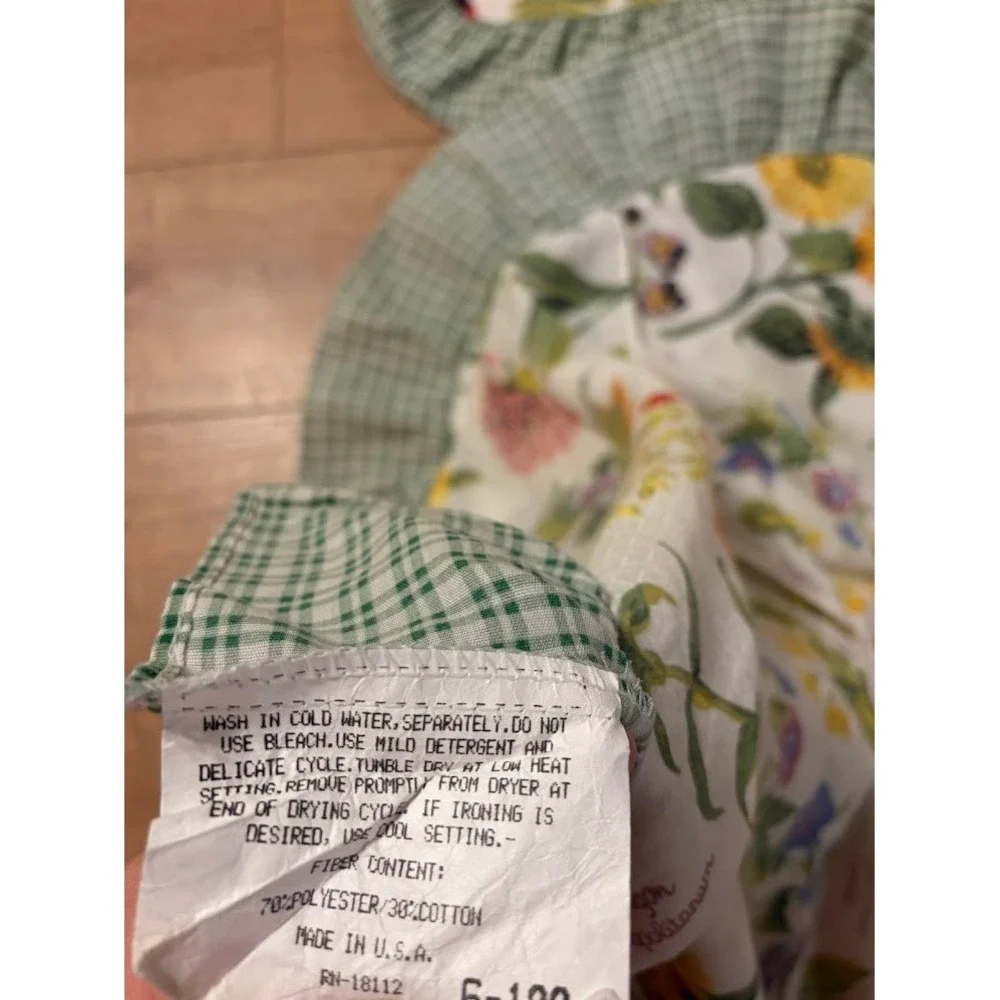 Vintage Botanical Floral Ruffle Pillowcases Set of 2 Gingham Green White Square